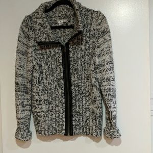 Black and white zip front cardigan